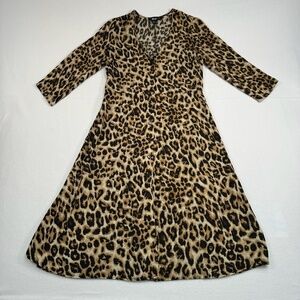 Slate And Willow Animal Print Midi Dress Womens Size M 3/4 Sleeve Button Down